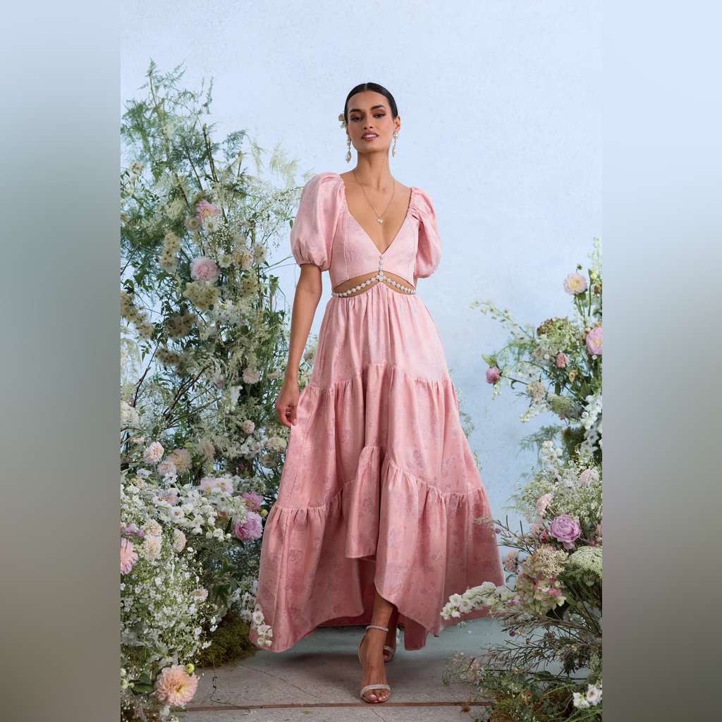 V. Chapman Emma Dress In Light Pink Windsor Brocade